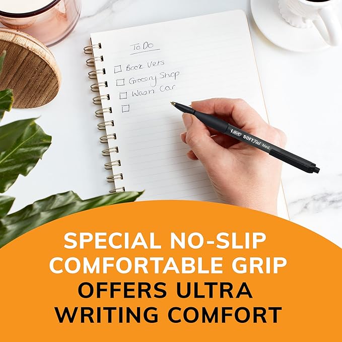BIC Soft Feel Black Retractable Ballpoint Pens, Medium Point (1.0mm), 36-Count Pack, Black Pens With Soft-Touch Comfort Grip, Pack of 12
