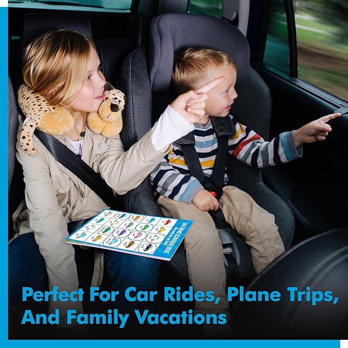 Road Trip Game Pad, 5 Games in 1 (Farm Animals, Car Colors, Buildings, Traffic Signs, Vehicles Scavenger Hunt Bingo), Pen Pencil Paper Game, Plane Trip/ Car Travel/Getaway Activity Pad for Kid, Adult