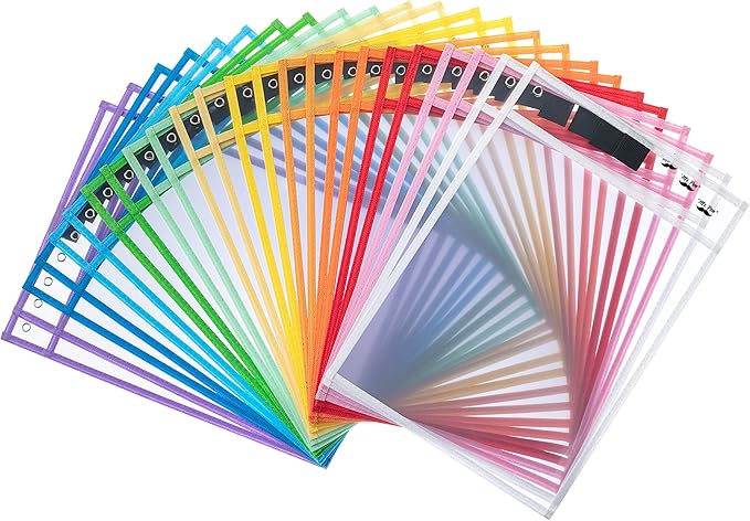 Mr. Pen- Reusable Dry Erase Pocket Sleeves, 10" x 14", 24 Pack, Colorful, Clear Plastic Paper Sleeves, Ticket Holders, Clear Plastic Sheet Protectors, Teacher, School, Classroom Supplies