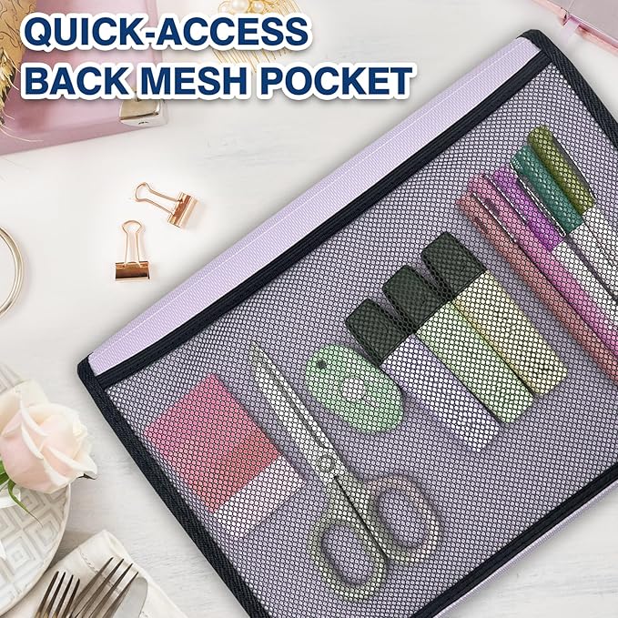 H4D 13-Pocket Accordion File Organizer with Mesh Pocket, Expanding File Folder with Tabs, Expandable Document Organizer for Home Office School, Letter Size, Pale Lilac