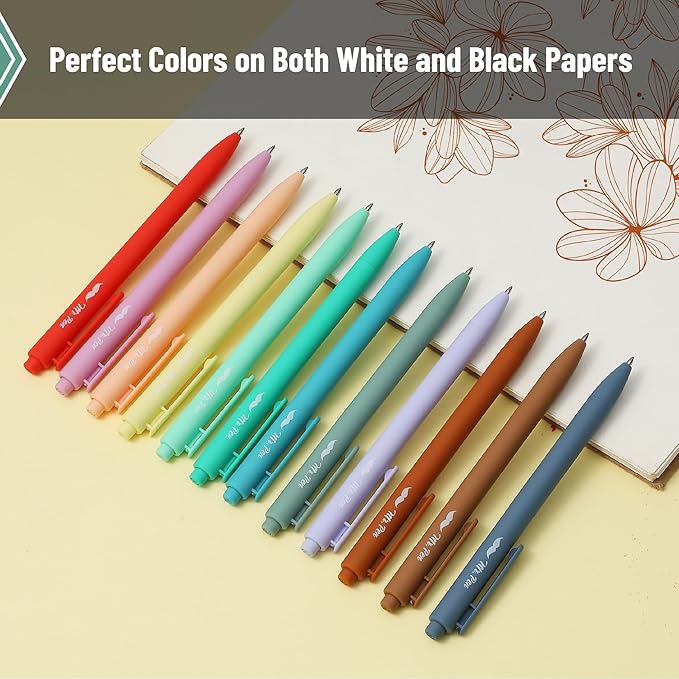 Mr. Pen- Retractable Gel Pens, 12 Pack, Assorted Color Ink, Fine Point 0.7mm, Fast Dry, Smooth Writing, Cute Pens for Drawing, Writing Planner and School Supplies
