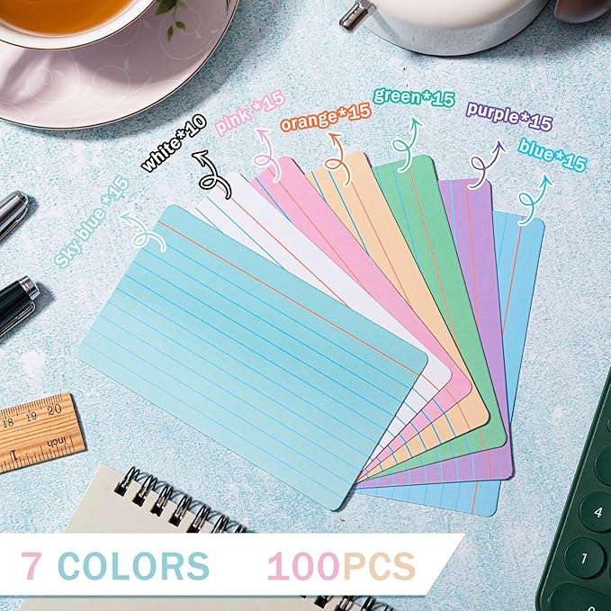 Harloon 100 Pcs Dry Erase Index Cards 4 x 6 Inch Laminated Reusable Dry Erase Note Cards Sheets for Office Home Housework to Do List (Ruled Candy Color)