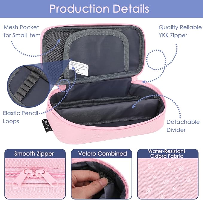 FlowFly Large Capacity Pencil Case for Kids, Boys & Girls – Zippered Multi-Functional Pen Pouch, Soft & Portable Pencil Bag for School, Teens, Students, Pink