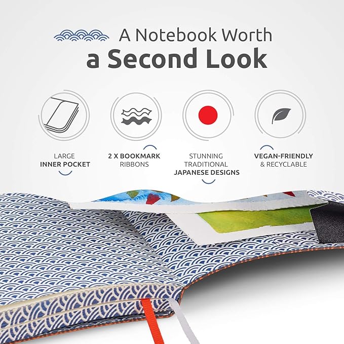 Soft Cover Large B5 Dotted Journal - Enjoy Bullet Journaling with a 7x10-inch, Non-Bleed Thick 120gsm Paper, Dot Journal in Orange, Japanese Edge Motif - Faux Leather Lay Flat Dot Notebook