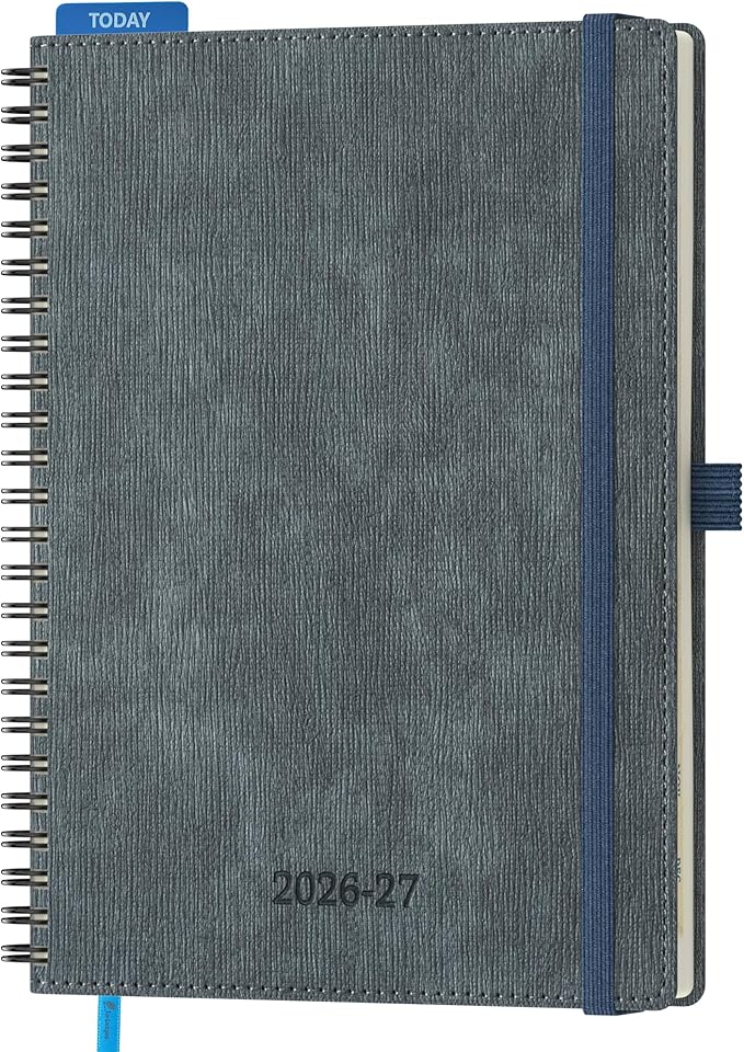 2026-2027 Planner, Daily Weekly Monthly Academic Planner, 18 Months Spiral Bound Agenda, 6.5"x 8.5", Vertical Layout, Calendar Planner, Vegan Leather Soft Cover,Charcoal Gray