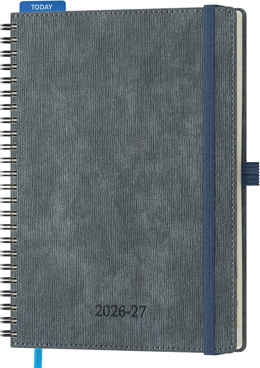 2026-2027 Planner, Daily Weekly Monthly Academic Planner, 18 Months Spiral Bound Agenda, 6.5"x 8.5", Vertical Layout, Calendar Planner, Vegan Leather Soft Cover,Charcoal Gray