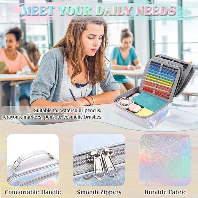 Large Pen Pencil Case,VONXURY High Capacity Art Colored Pencil Pouch Portable Stationery Organizer With 2 Detachable Layers 54 Slots Multiple Zipper Pockets for School Office College
