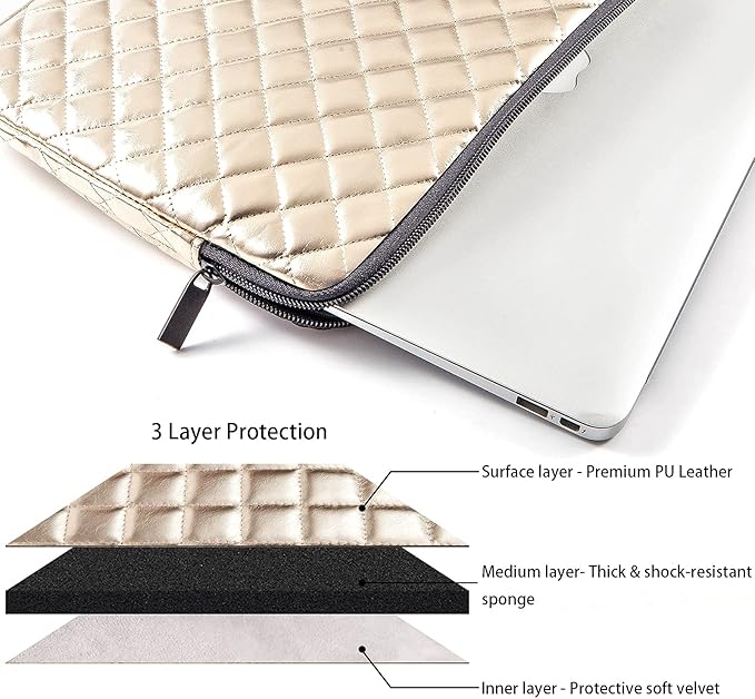 Puffy Laptop Sleeve 11 12 13 13.3 14 15 15.6 inch Case Protective Bag Quilted PU Leather Lined Padded