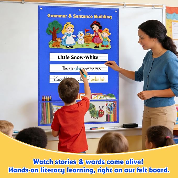 Large Felt Board for Toddlers, 24"x36" Felt Letter Board with Magnetic Strips & Grommets, Felt Bulletin Board Perfect for Interactive Storytelling & Play-Based Learning at Home or in the Classroom