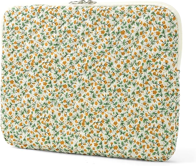 Puffy Laptop Sleeve 13-15.6 Inch Cute Quilted Laptop Protective Case Padded Floral Computer Sleeve for MacBook (B-Yellow, 13 Inch)