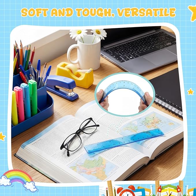 EBOOT 2 Pack Plastic Ruler Straight Ruler Plastic Measuring Tool for Student School Office(Blue,6 Inch)