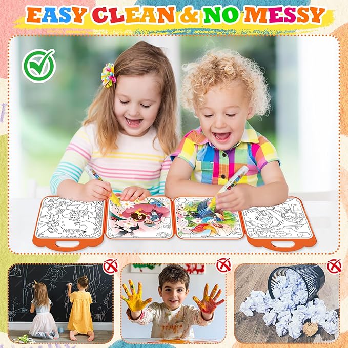 Bresdim Magic Water Coloring Book for Kids, 3Pack Reusable Mess Free Water Painting Book, Educational Toddler Toys for Travel & Home, Safe Non-Toxic Art Activity for Ages 1-3-8