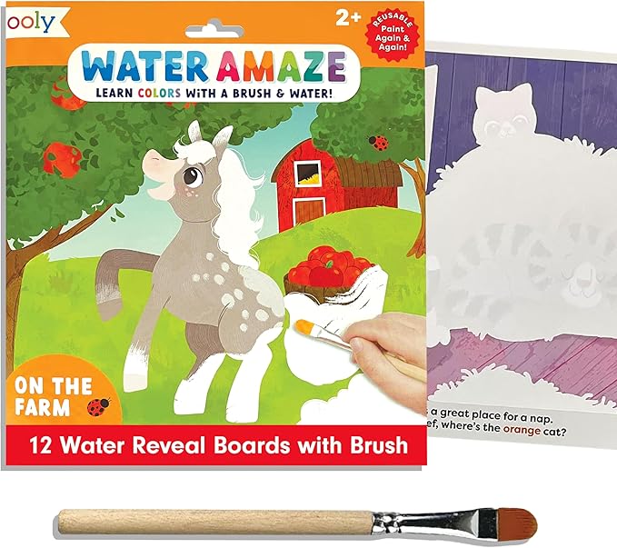 Ooly Water Amaze - Includes 12 Reveal Boards & Brush, Reusable Reveal Pads for Kids, Coloring Books for Toddlers, Paint with Water Books, Gifts for Kids - On The Farm