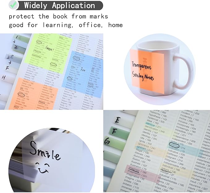 YOUDEFUL 800Pcs Transparent Sticky Notes, 3"x3" Clear Sticky Notes, Waterproof Translucent Sticky Note Pads for Books Annotation, Clear Post it Notes for Bible Study, School, Office