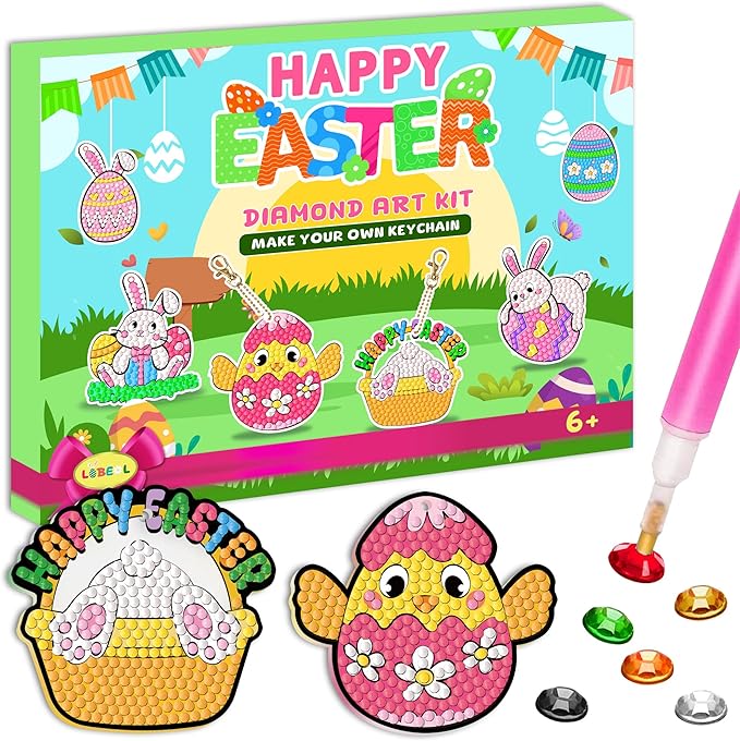 Labeol Arts and Crafts for Kids Ages 8-12 - Creat Your Own GEM Keychains-5D Diamond Art by Numbers GEM Art Kits for Kids Girls Toddler Crafts Age 6-7 6-8 10-12 (Easter)