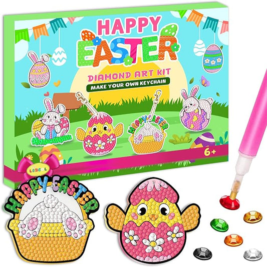 Labeol Arts and Crafts for Kids Ages 8-12 - Creat Your Own GEM Keychains-5D Diamond Art by Numbers GEM Art Kits for Kids Girls Toddler Crafts Age 6-7 6-8 10-12 (Easter)