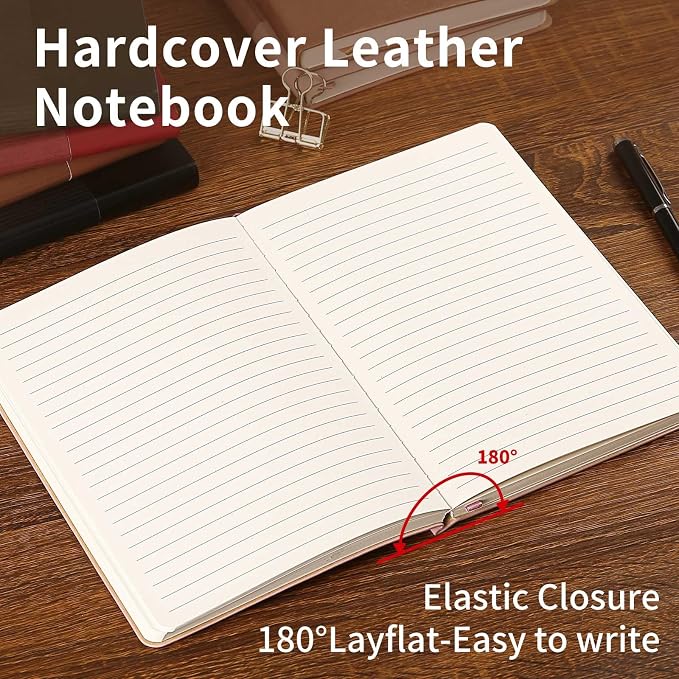 Lined Journal Notebook for Work College Ruled Note Book 5.79"x8.27" A5 PU Leather Daily Journaling 216 Pages for Women Men Writing Home School Supplies Business (Red)