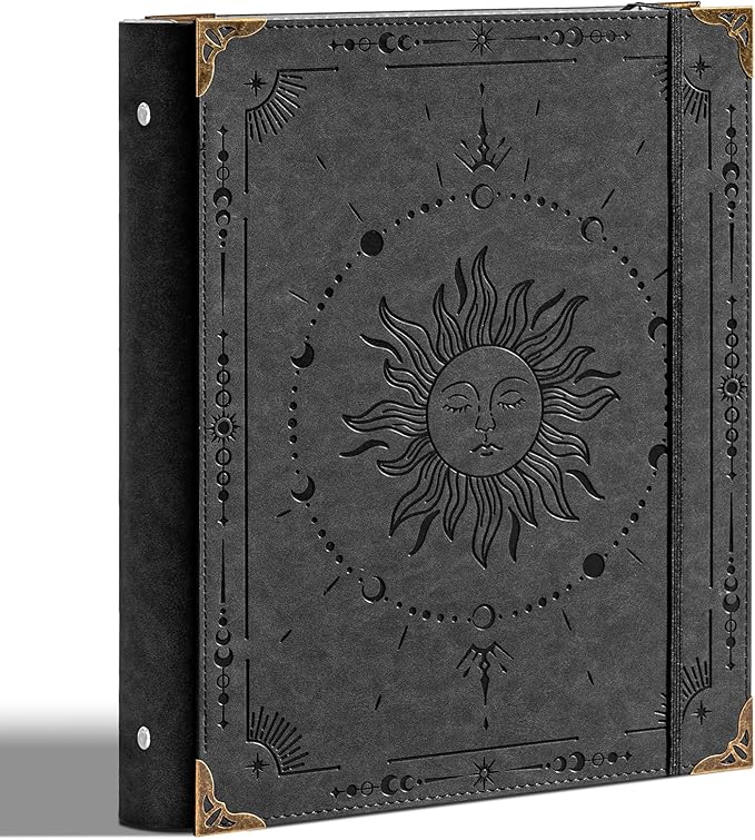 Ovesmusl PU Leather 3 Ring Binder 1 Inch Round Ring Binder Holds 200 Sheets 8.5"x11" Letter Size Paper, Wedding Family History Notebook Cover Loose Leaf Organizer, Black