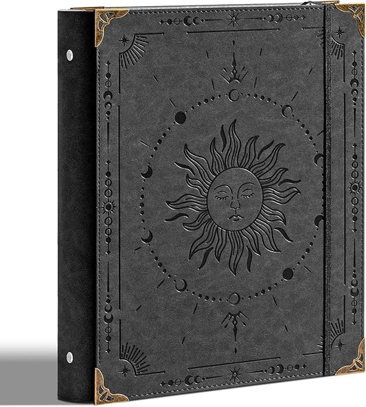 Ovesmusl PU Leather 3 Ring Binder 1 Inch Round Ring Binder Holds 200 Sheets 8.5"x11" Letter Size Paper, Wedding Family History Notebook Cover Loose Leaf Organizer, Black