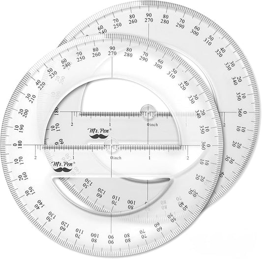 Mr. Pen- 360 Degree Protractor, 6 Inch, 2 Pack, Clear Full-Circle Protractors for Precise Angle Measurement, Ideal for Geometry, Math Class, Drafting, Engineering, and Technical Drawing