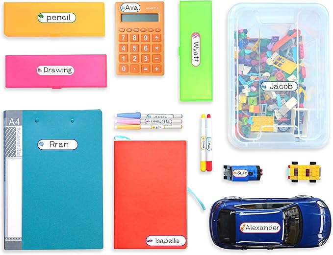 Baby Bottle & Daycare Name Labels, Self-Laminating Waterproof Stickers for Kids Stuff, Dishwasher Safe Write-On Name Tags for School & Home, Assorted Sizes & Colors, Pack of 128 (Rainbow Set of 2)