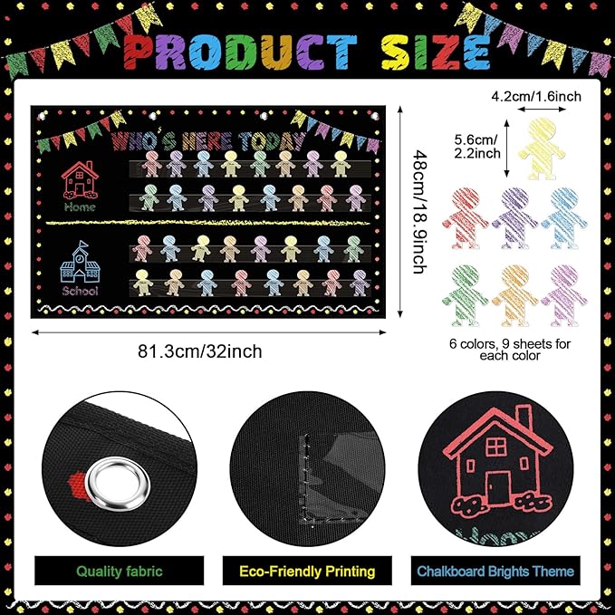 Jetec Chalkboard Classroom Attendance Chart Helping Hands Pocket Chart with 54 People Cards, Kid's Daily Schedule, Preschool Organization Management for Teachers