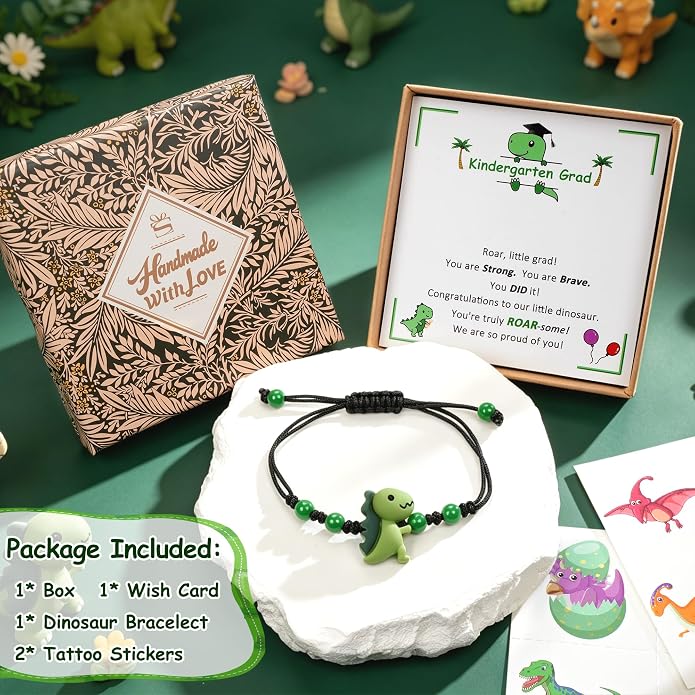 PEALICIOUS Dinosaur Bracelets for Boys, Back to School Birthday Son Gifts | First Day of Kindergarten Bracelet, Adjustable Dino Gifts Match Dinosaur Costume, Birthday Gifts for Boys Son Grandson
