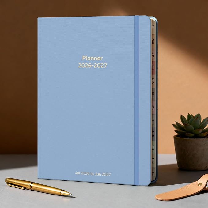 Planner 2026-2027 Monthly and Weekly Academic Planner July 2026 - June 2027, Linen Hardcover Agenda 2026-2027 Calendar Daily Planner for Student Teacher with Monthly Tabs, 6" x 8.3", Dusty Blue