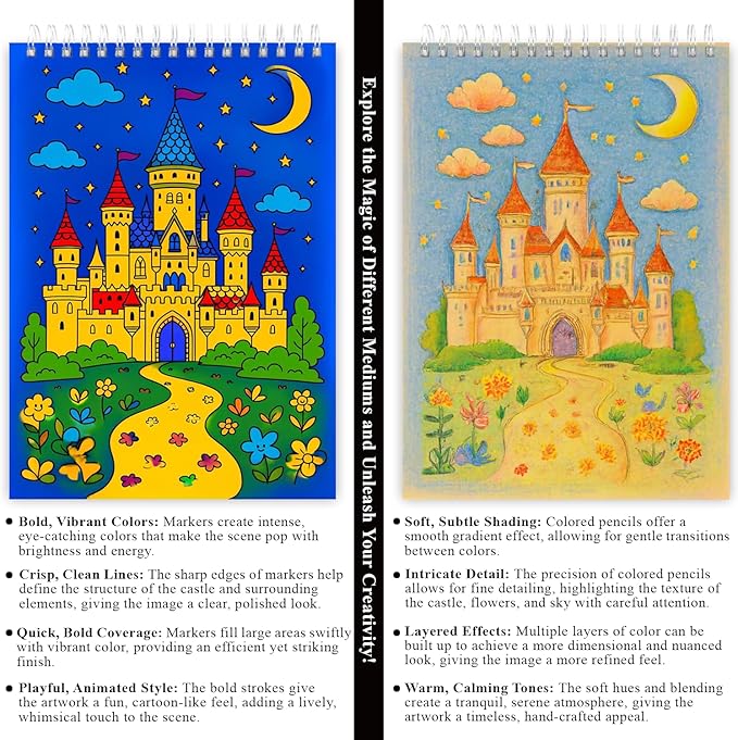 Fuxi Coloring Books for Girls, 60 Sheets (73lb/120gsm) Blank Sketch Book + 50 Designs Blank Coloring Book, Stocking Stuffers for 8-12 Girls.