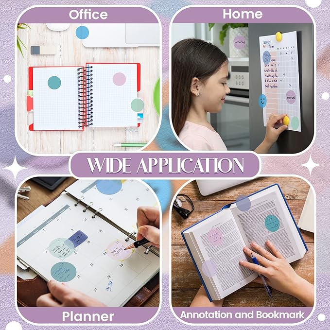 Sabary 500 Sheets Transparent Sticky Notes Round Translucent Sticky Notes Tabs Colorful Page Flags Stickers Clear Book Markers Bible Journaling Office Back to School Supplies(1.75 Inch,Stylish)