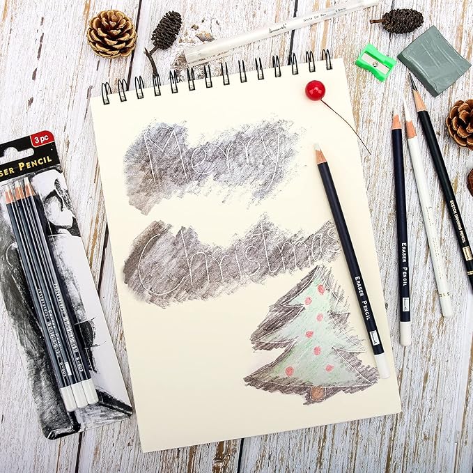 Brusarth 3pc Eraser Set - Fine Detail Eraser for Sketching, Charcoal Drawings & Colored Pencils
