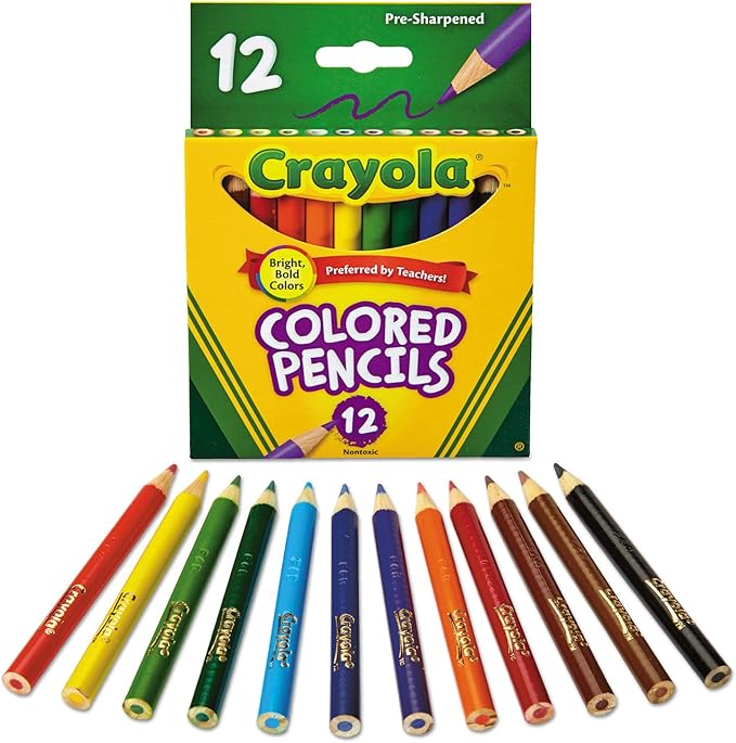 Crayola 684112 Short Barrel Colored Woodcase Pencils, 3.3 mm, 12 Assorted Colors/Set