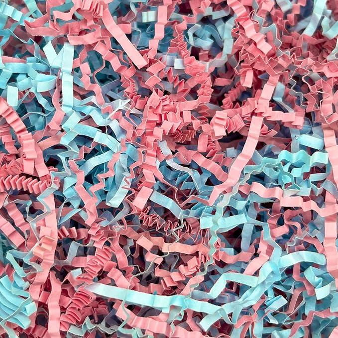 Tisspoms 1LB Pink Blue Crinkle Cut Paper Shred Filler, Paper Shreds for Basket Fillers, Birthday, Gift Wrapping, Anniversary, Valentine's Day Gender Reveal Baby Shower Decor Party Filler