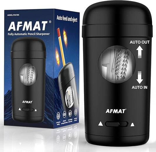 AFMAT Electric Pencil Sharpener, Fully Automatic Pencil Sharpener for 7-8mm Pencils & Colored Pencils, Auto in & Out, Rechargeable Vertical Hands-Free Sharpeners for Classroom/Home/Office PSX7(Black)
