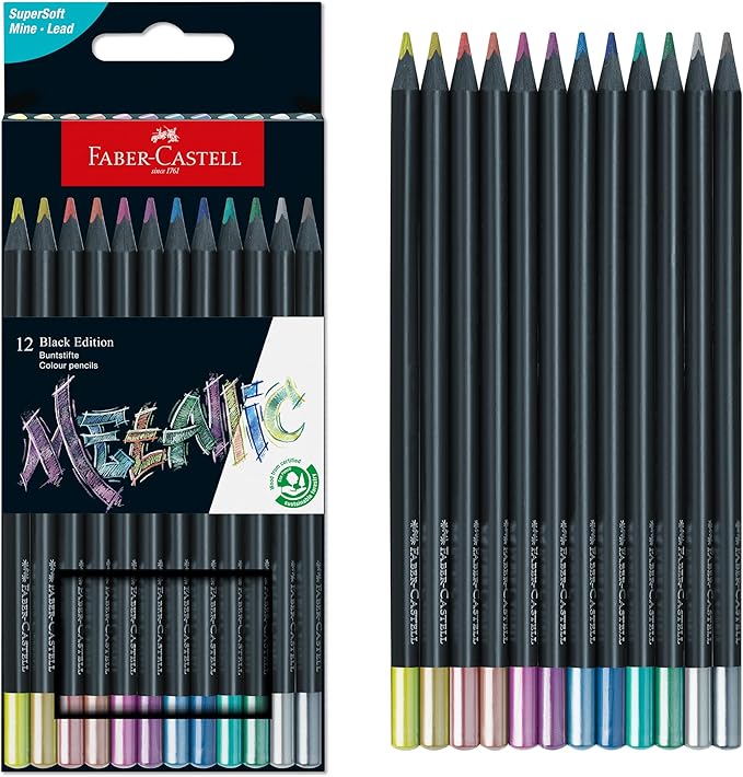 Faber-Castell Black Edition Colored Pencils: 12 Metallic | Spring Craft Supplies