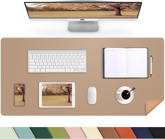 AFIING Cork Desk Mat 35.4" x 17", Dual-Sided Natural Cork & PU Leather Desk Pad, Non-Slip Waterproof Large Mouse Pad for Office, Home & Gaming, Dark Apricot