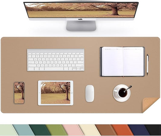 AFIING Cork Desk Mat 35.4" x 17", Dual-Sided Natural Cork & PU Leather Desk Pad, Non-Slip Waterproof Large Mouse Pad for Office, Home & Gaming, Dark Apricot