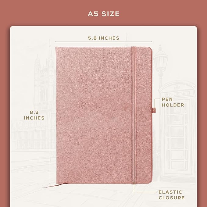 BEECHMORE BOOKS A5 Dotted Journal – 160gsm Thick Paper No-Bleed Bullet Notebook – Hardcover Dot Grid Logbook with Presentation Gift Box – Vegan Leather Sketchbook for Artists & Professionals