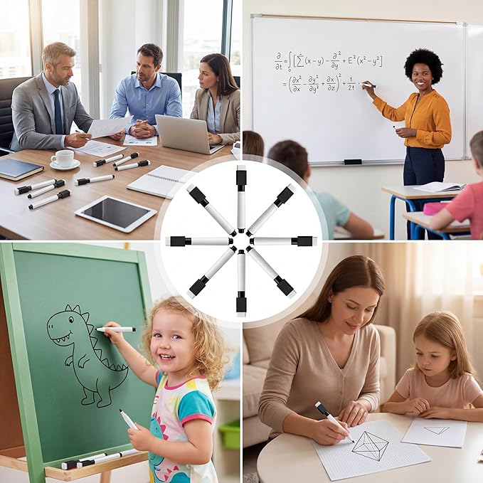 Fine tip Dry Erase Black Markers with Magnetic Cap and Eraser, Perfect for Dry Erase Boards and Whiteboards Pack of 8