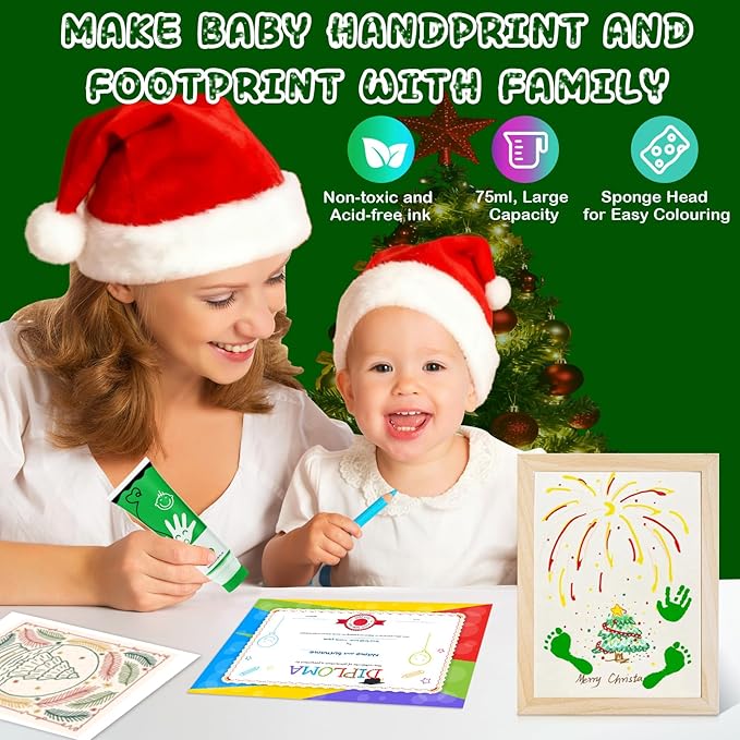 Baby Hand and Footprint Paint with Sponge Head, 2.54 fl oz, Non-Toxic & Acid-Free, Washable Baby Safe Paint for Newborn Keepsakes, Dog Nose & Paw Prints, Ideal New Mom Gift - Green