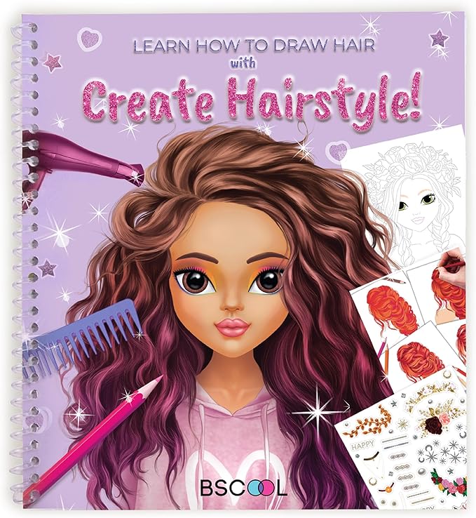 BSCOOL - Drawing, Coloring & Activity Book. Create Hairstyles with Stickers and Guides. Fashion Design Sketchbook for Kids 5 and up. Little Designer Book - Fashion Design for Kids.