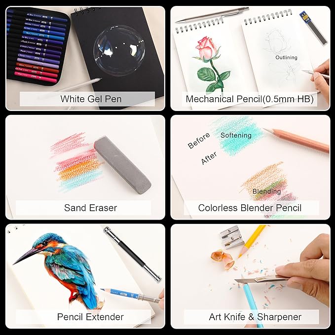 HIFORNY 80 Colored Pencils Set for Adults Coloring – 72 Colors Coloring Pencils with Extras,Artists Soft Core,Drawing Pencils Art Craft Supplies for Adults Beginners