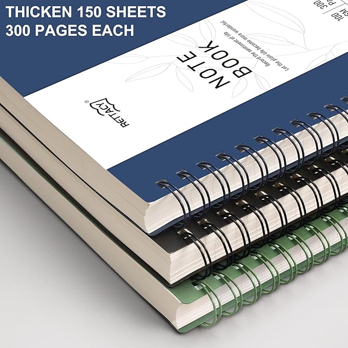 RETTACY Dotted Journal Notebook, 300 Pages, A4 Large Size (8.2'' × 11.2''), 100 GSM Thick Paper, Flexible Plastic Cover, Spiral-bound, for Journaling, Planning, Tracking (Navy Blue)