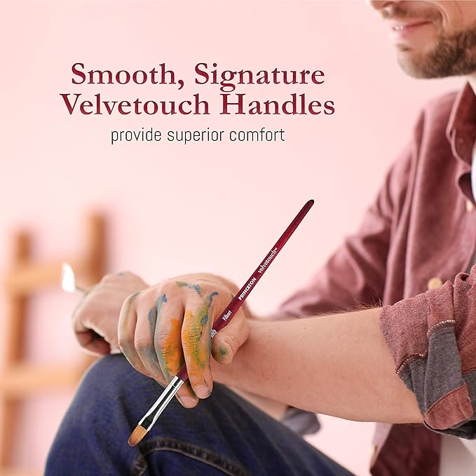 Princeton Velvetouch Series 3950 - 5pc Professional Paint Brushes for Acrylic Painting - Oil, Watercolor & Acrylic Paint Brushes Set - Spotter 5/0, Angle Shader ¼”, Round 8, Filbert 8, Round 2