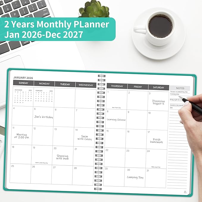 Monthly Planner 2026-2027, 2026 Calendar 24 Months Planner, Jan 2026 - Dec 2027, 8.6" x 11", Academic Calendar Hard PVC Cover with Spiral Bound, Perfect for School & Office for Women & Men