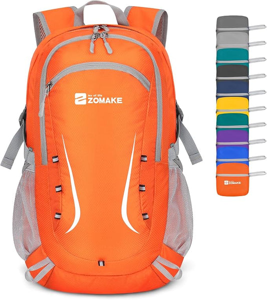 ZOMAKE Lightweight Packable Backpack 35L, Foldable Backpacks Water Resistant Collapsible Light Daypack for Hiking(Orange) | Light Hiking Backpacks Water Resistant Collapsible Day Pack for Travel, Everyday Carry, Multi-Pocket Layout, Heavy Duty Nylon
