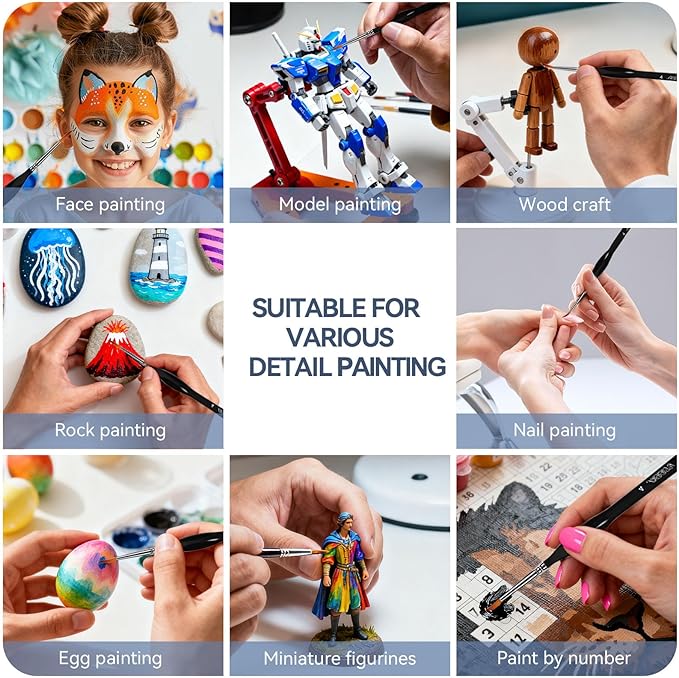 10Pcs Detailing Paint Brushes, Miniature Painting Brushes for Acrylic, Oil, Watercolor, Art Painting Brushes with Triangular Handles for Model, Nail, Figurine, Face, Paint by Numbers Kit for Adults