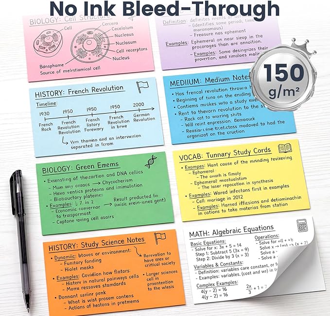 300PCS Colored Index Cards, 3x5 Inch Flash Cards Study Heavy Notecards for Studying School Office Learning Memo Scratch Pad, 8 Colors Notecards