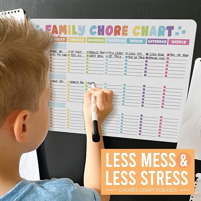 Hadley Designs Magnetic Chore Chart for Kids Multiple - Chores Board for Refrigerator, Dry Erase Task Chart for 2 Kids Daily Behavior, Family Weekly Planner for Teen and Adults, Stars Chore Board
