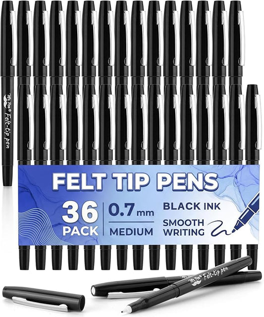 Mr. Pen- Felt Tip Pens, 36 Pack, 0.7 mm, Black Felt Tip Pens Bulk, Fast Dry, No Smear, Planner Markers for Underlining, Writing, Drawing, Journaling Supplies